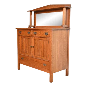 Stickley Brothers Style Antique Mission Oak Arts & Crafts Sideboard or Bar Cabinet, Circa 1900