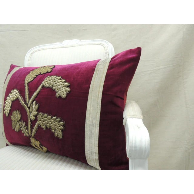 Antique Red & Silver Velvet Embroidery Applique Decorative Pillow For Sale - Image 9 of 10