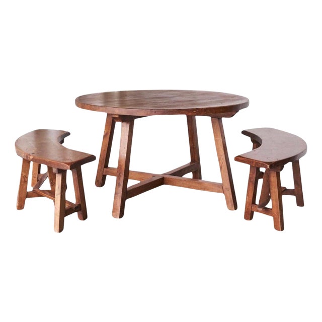 Scandinavian Cabinetmaker Table and Benches in Pine, 1940s, Set of 3 For Sale