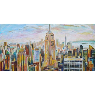 "Aerial View of Empire State Building" Contemporary Expressionist Large Acrylic Oil Painting by Natalia Bessonova For Sale