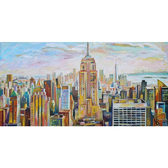 "Aerial View of Empire State Building" Contemporary Expressionist Large Acrylic Oil Painting by Natalia Bessonova For Sale