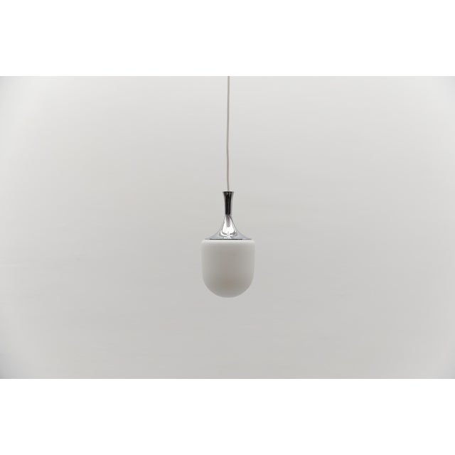 Silver Small Vintage Space Age Opal Glass Hanging Lamp with Chrome, 1960s For Sale - Image 8 of 8