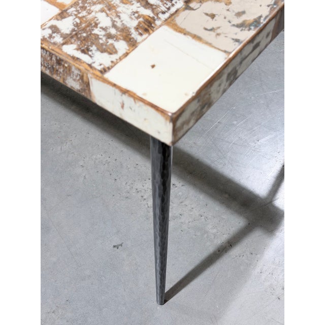 Early 21st Century Interlude Home Reclaimed Wood Mosaic Dining Table With Iron Hairpin Legs For Sale - Image 5 of 9