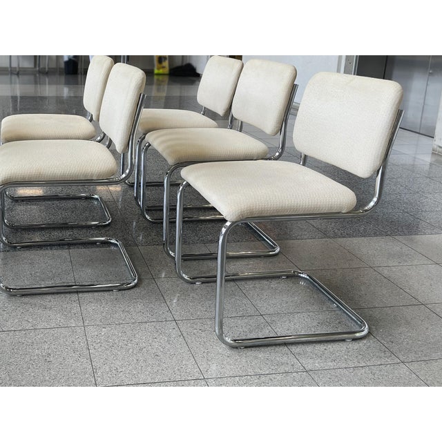 Late 20th Century Marcel Breuer Style Tubular Chromed Steel Dining Chairs - A Set of 6 For Sale - Image 5 of 13