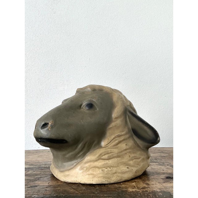 Rustic Vintage Painted Ram Bust For Sale - Image 3 of 18