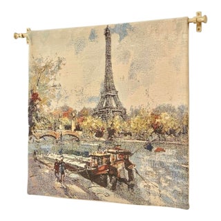 Vintage Belgian Woven Paris Eiffel Tower Tapestry Wall Hanging by Craye, Made in Flanders, 17.5” X 17.5” For Sale