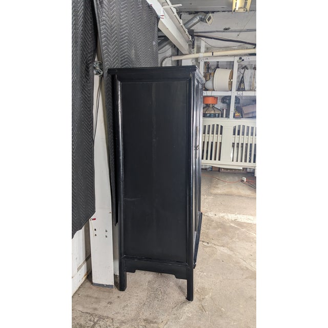 Early 20th Century Antique Chinese Qing Dynasty Black Lacquer Elm Wedding Cabinet Armoire Wardrobe For Sale - Image 5 of 15