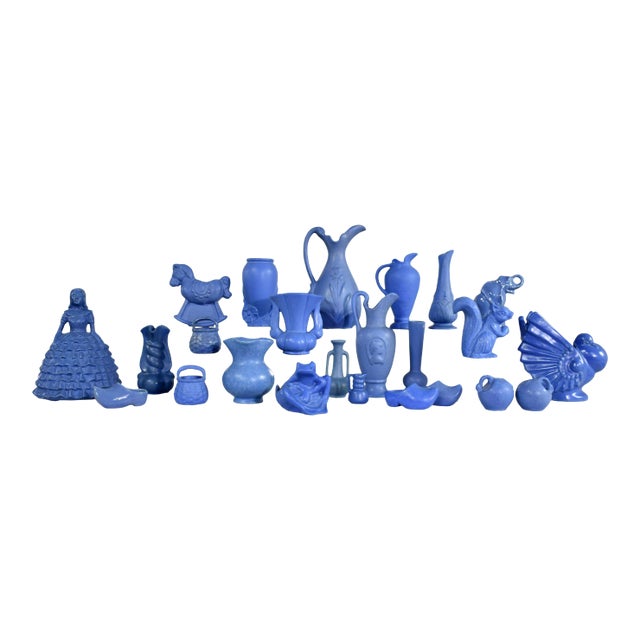 Mid Century Niloak Pottery Blue Vases and Objet d'Art 24 Piece Collection For Sale