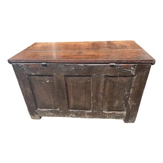 Gothic Oak Linenfold Coffer, 1500s For Sale