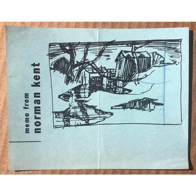 Marker drawing on Kent's personal blue note paper. Estate stamp verso. Born in Pittsburgh, American artist Norman Kent...