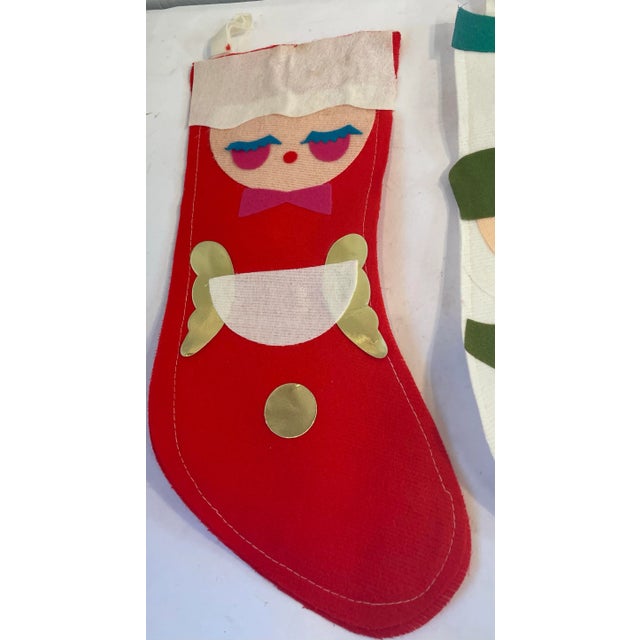 Mid-Century Modern Vintage Appliquéd Holiday Stockings - Set of 4 For Sale - Image 3 of 7