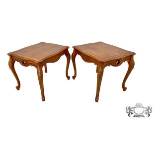 Vintage Pair of Ethan Allen Country French Syle Carved Side Tables For Sale