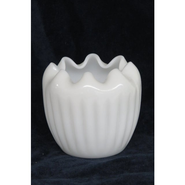Milk Glass Pinch Vase Mid Century Ribbed Art Glass Rose Bowl For Sale - Image 10 of 11