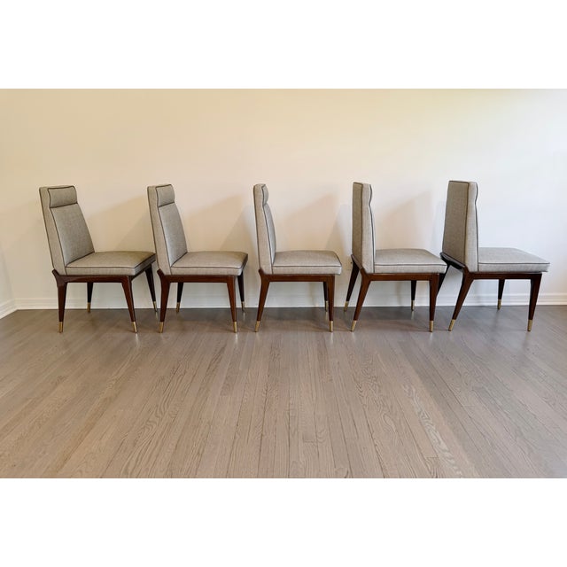 Set of 10 Lorin Marsh Art Deco Tuxedo Dining Chairs in High-Gloss Mahogany & Brass For Sale - Image 10 of 18