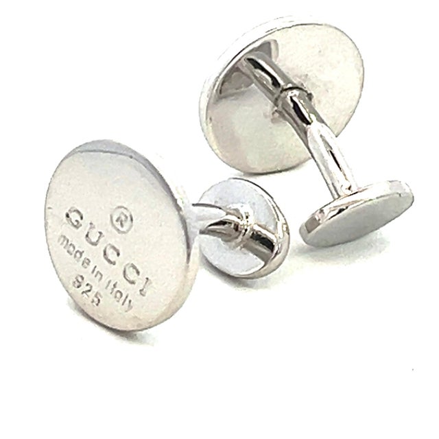 Silver 1990s Pair of Authentic Gucci Estate Mens Cufflinks Sterling Silver For Sale - Image 8 of 8
