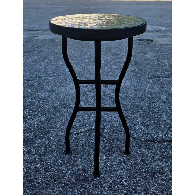 Cerulean 16" Mini Moroccan Mosaic Accent Table – Petrol Blue Tile Top For Sale - Image 8 of 9