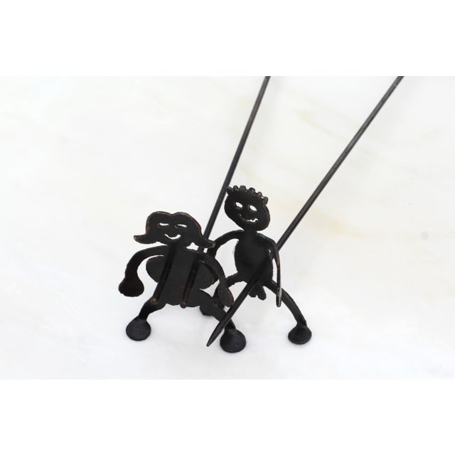 1990s Black Wrought Hotdog or Marshmallow Skewers in Male and Female Forms For Sale - Image 6 of 7