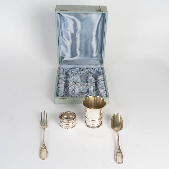 Metal Silver-Plated Metal Christening Set, 1900s, Set of 5 For Sale - Image 7 of 9