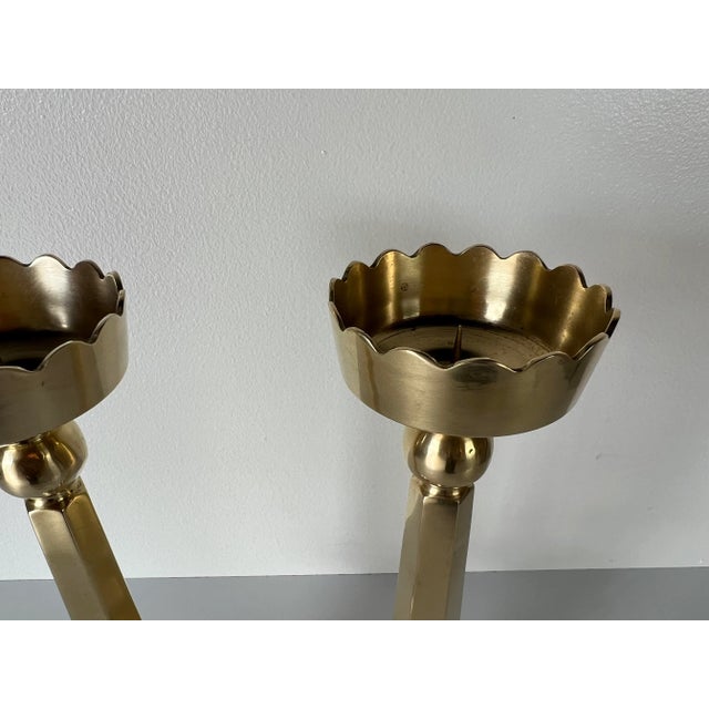 Hollywood Regency Solid Brass Candle Holders - a Pair For Sale - Image 9 of 10