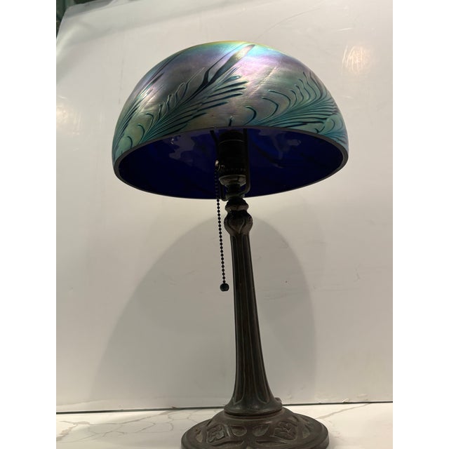 Metal Signed Lundberg Studios Art Glass Lamp For Sale - Image 7 of 12
