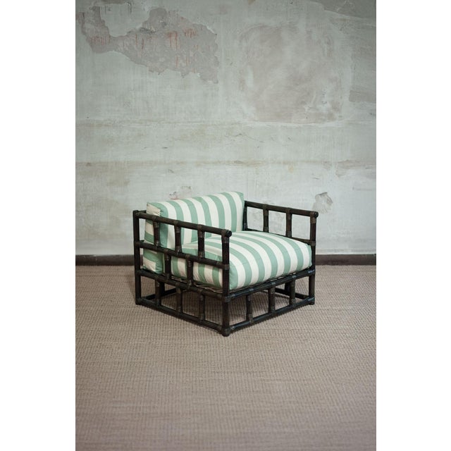 Pair of Bamboo Armchairs with Striped Cushions Product details Square bamboo structure with dark finish and rattan...