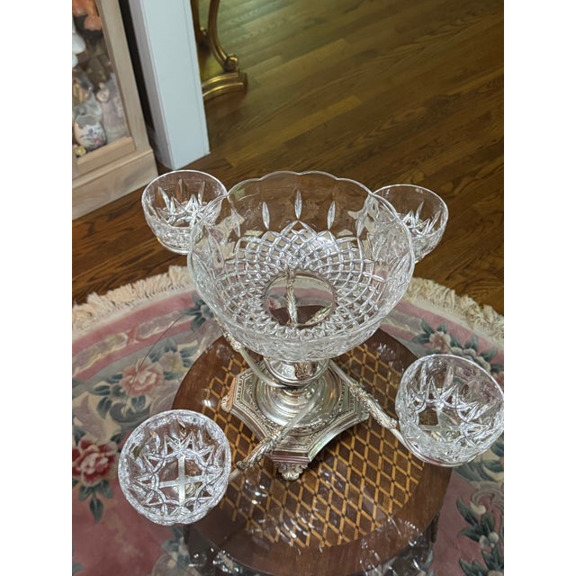 Rococo Mid 20th Century Antique Silver-Plated and Cut-Crystal Epergne Center Piece For Sale - Image 3 of 14