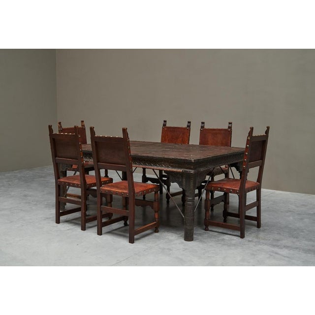 Rajasthan Courtyard Door Dining Table with Spanish Chairs, 1960s, Set of 7 For Sale - Image 12 of 18