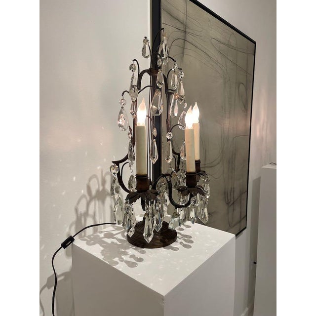 1940s Crystal Girandole Table Lamps, Bronze Finish, Made by Boler Accent Lighting - A Pair For Sale - Image 5 of 17