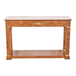 Baker Furniture Neoclassical Burl Wood and Mounted Brass Console or Sofa Table