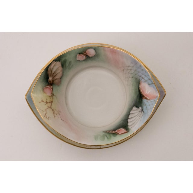 Hand Painted Sea Shell 2 Part Sauce Server, Antique Bavarian Artist Signed - A Pair For Sale - Image 4 of 7