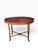Antique Red Tole Tray Side Table on Mahogany Fan Bamboo Stand.