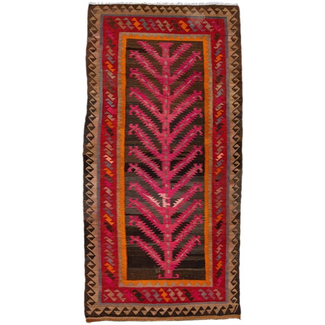 Pink 1960s Vintage Turkish Kilim Pink Handmade Tribal Wool Rug For Sale - Image 8 of 8