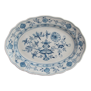 Meissen Porcelain Blue Onion Scalloped Rim 14" Serving Platter Dish or Tray