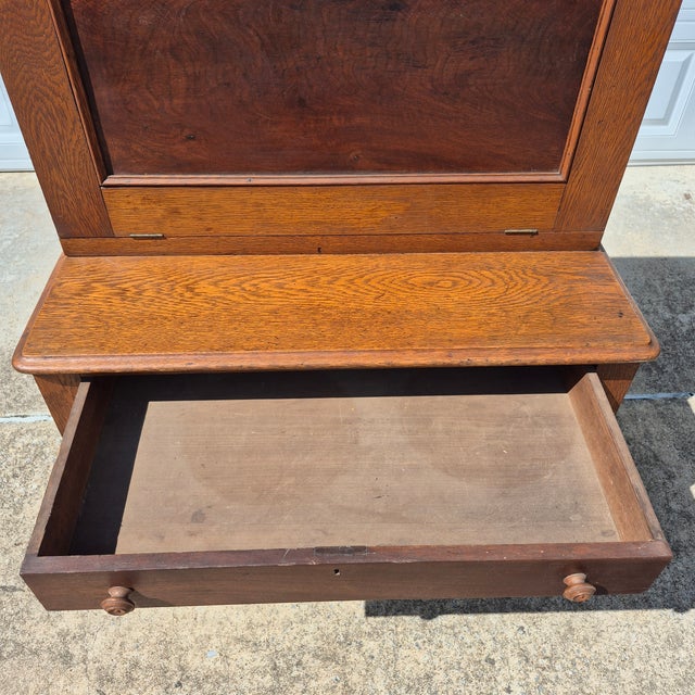 19th Century Early American Solid Oak Plantation Style Drop-Down Secretary Desk For Sale - Image 4 of 10