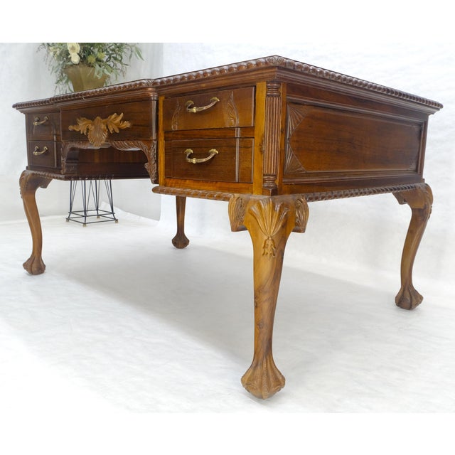 Carved Mahogany Leather Top Ball & Claw Writing Table Executive Desk MINT! For Sale - Image 18 of 18
