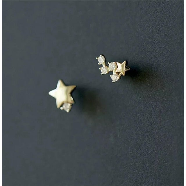 Not Yet Made - Made To Order 14k Solid Gold Japanese Asymmetric Star Women Modern Diamond Stud Earrings - 2 Pieces For Sale - Image 5 of 10