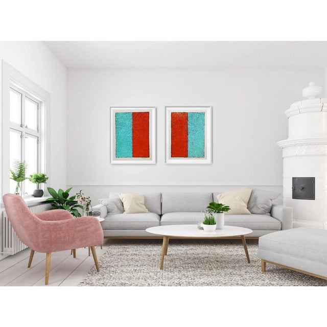 2020s Fashion Inspired 'Blue and Orange' (2) Highly Textured Abstract Oil Painting For Sale - Image 5 of 11