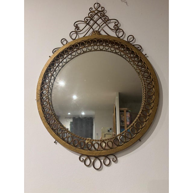 Round Wall Mirror in Gilt Metal with Scrollwork, 1950s For Sale - Image 3 of 7
