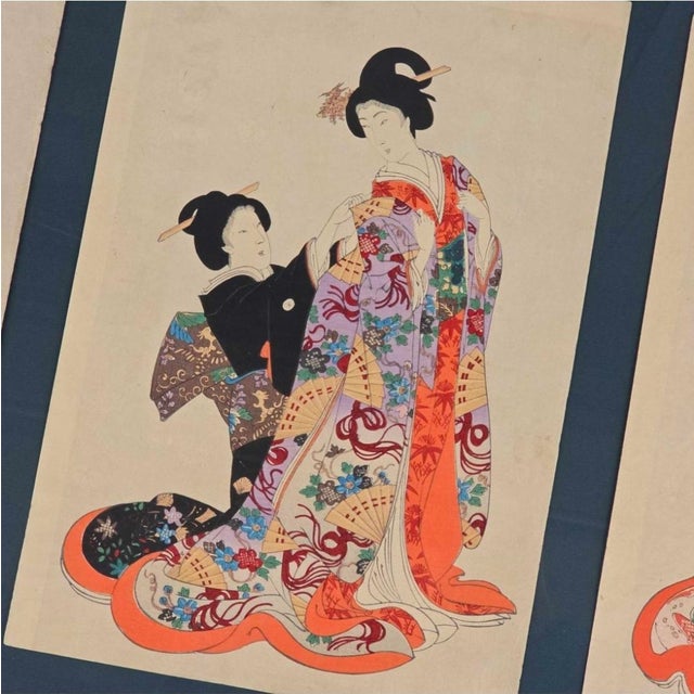 Glass Toyohara Yōshū Chikanobu, Kimono Changing CeremonyTriptych, 1895, Glass, Wood and Paper For Sale - Image 7 of 18