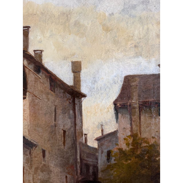 Antique 1913 Venetian/Italian School Canal Scene v. Campiniz Figures Landscape For Sale - Image 9 of 16