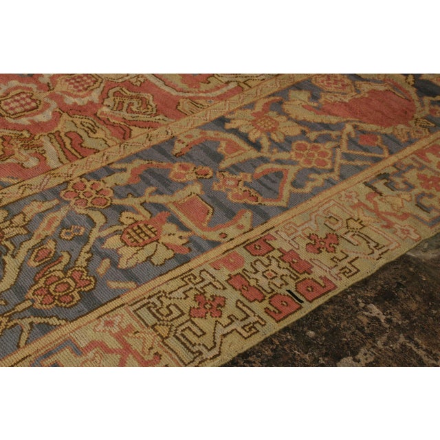 Antique Spanish Arts & Crafts Rug in Beige-Brown, Red and Blue Floral Pattern For Sale - Image 4 of 8
