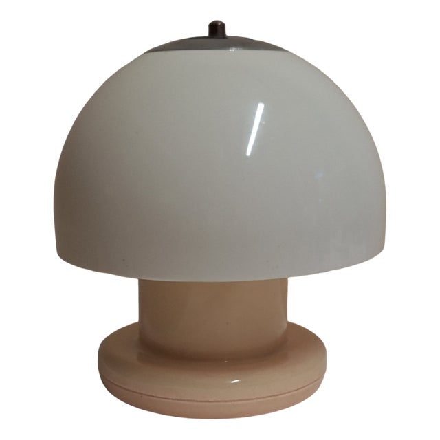 Vintage Table Lamp with Cream-Colored Plastic Base, White Plastic Shade and Chrome-Plated Mount with Sensor Circuit, 1970s For Sale