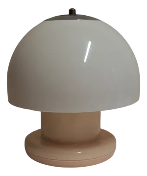 Vintage Table Lamp with Cream-Colored Plastic Base, White Plastic Shade and Chrome-Plated Mount with Sensor Circuit, 1970s
