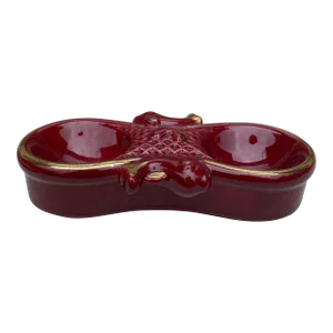 Mid-Century Red Majolica Fish Salt Cellar Vallauris