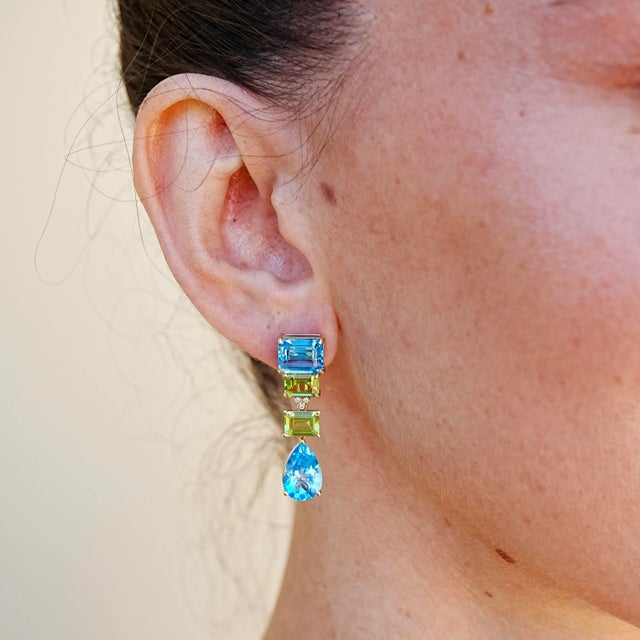 GemFusion 17.83ctw Topaz Peridot Diamond Convertible Drop Earrings in 14k Yellow Gold-Set of 2 For Sale In Los Angeles - Image 6 of 9