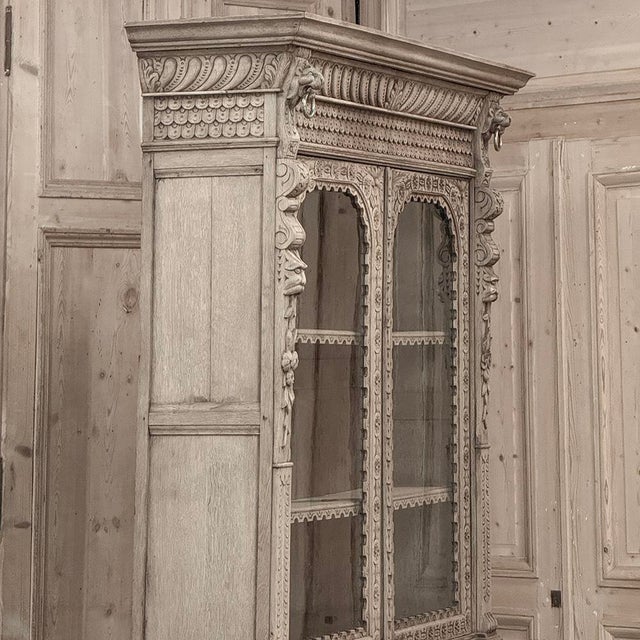 19th Century Belgian Hand-Carved Stripped Oak Bookcase For Sale - Image 12 of 18