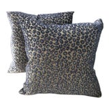 Colefax & Fowler Pillows in Blue Wild Leopard Raised Velvet - a Pair For Sale