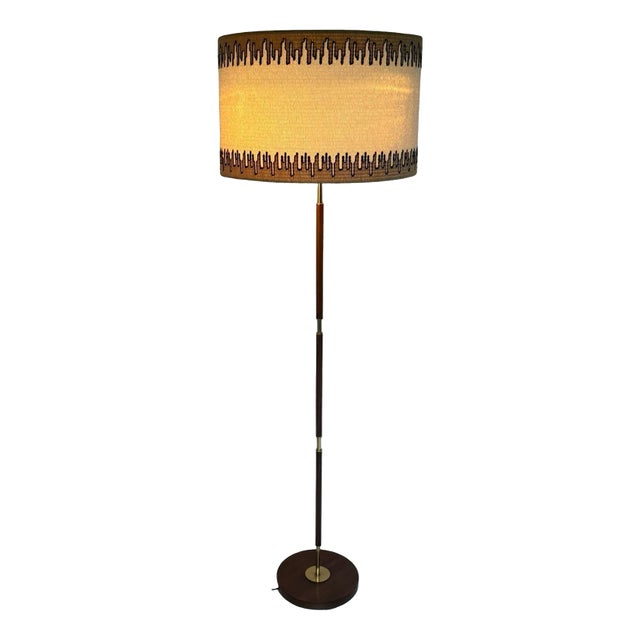 Vintage Space Age Floor Lamp in Brass with Teak Wooden Base from Temde Leuchten, 1960s For Sale