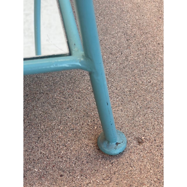 Mid 20th Century Vintage Turquoise Triple Shelf Bar Cart With Wheels For Sale - Image 4 of 11