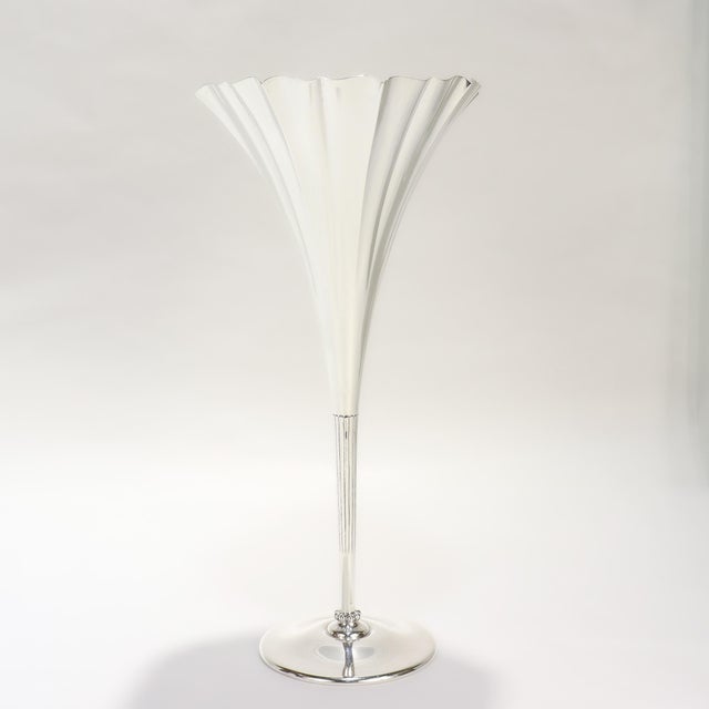 Metal Antique 11" Tiffany & Co. Gilt Sterling Silver Floriform Trumpet Flower Vase For Sale - Image 7 of 11